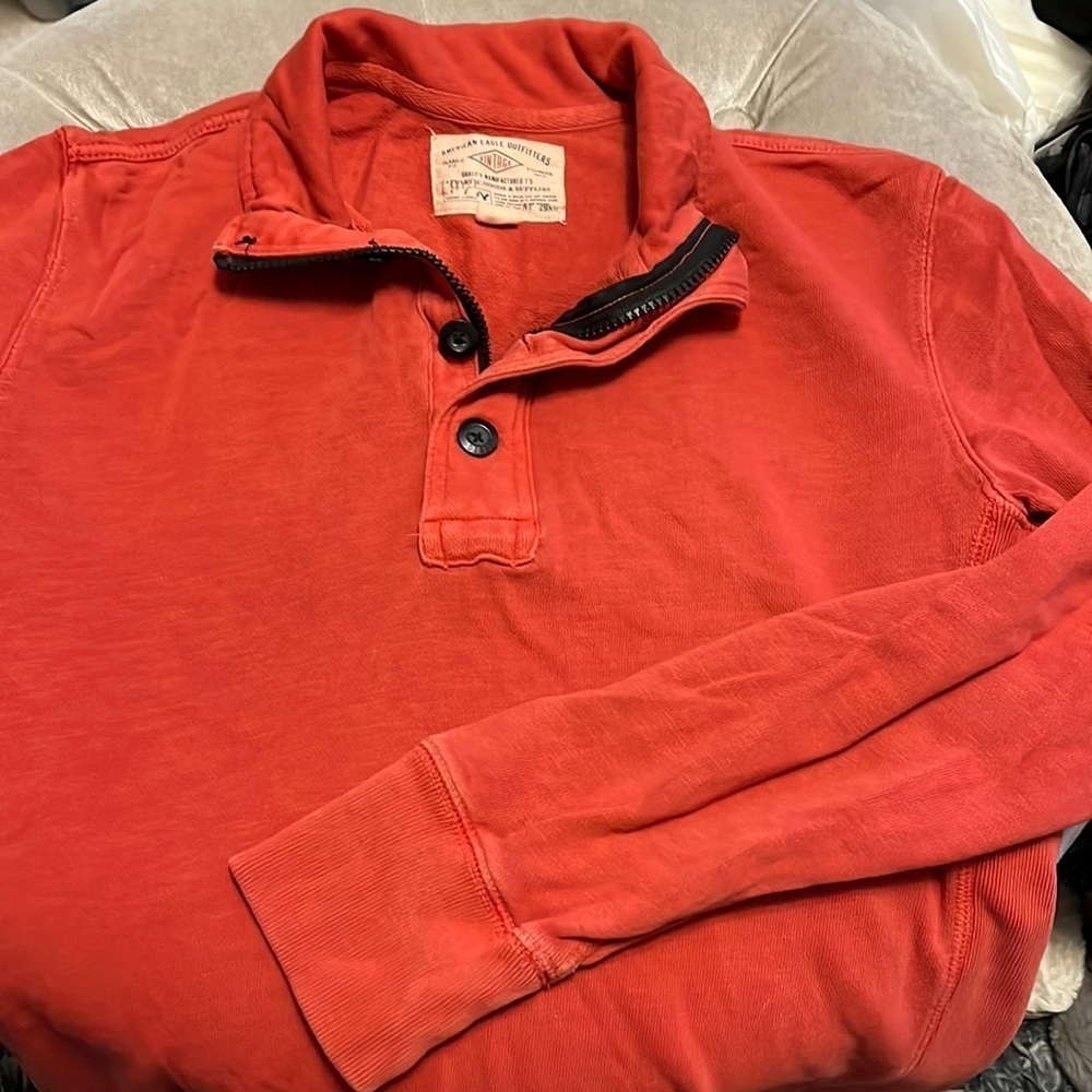 American eagle men’s quarter zip plus buttons burnt orange longsleeve sweatshirt